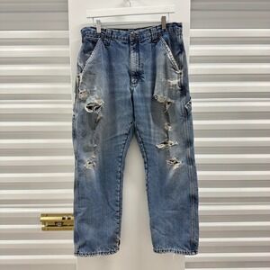 Wrangler Fleece Lined Distressed Carpenter Jeans Blue Mens 32x28 94FLWST